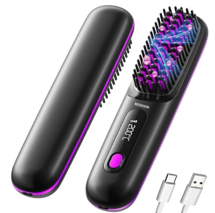 IONIC PORTABLE HEATED STRAIGHTENING BRUSH WITH LED DISPLAY