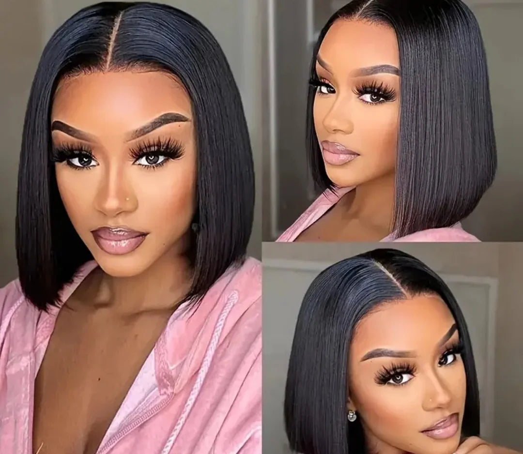 BRESILIENNE BRAZILIAN HAIR GLUELESS FRONTAL LACE SHORT STRAIGHT BOB WIG. 10 Inch