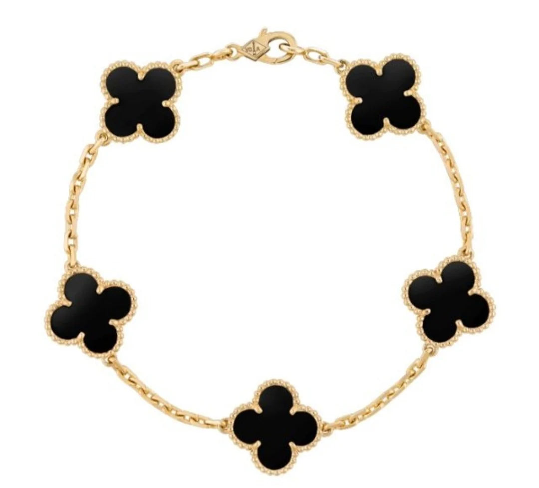 CLOVER CHARM BRACELET - BLACK , LUCKY SYMBOL