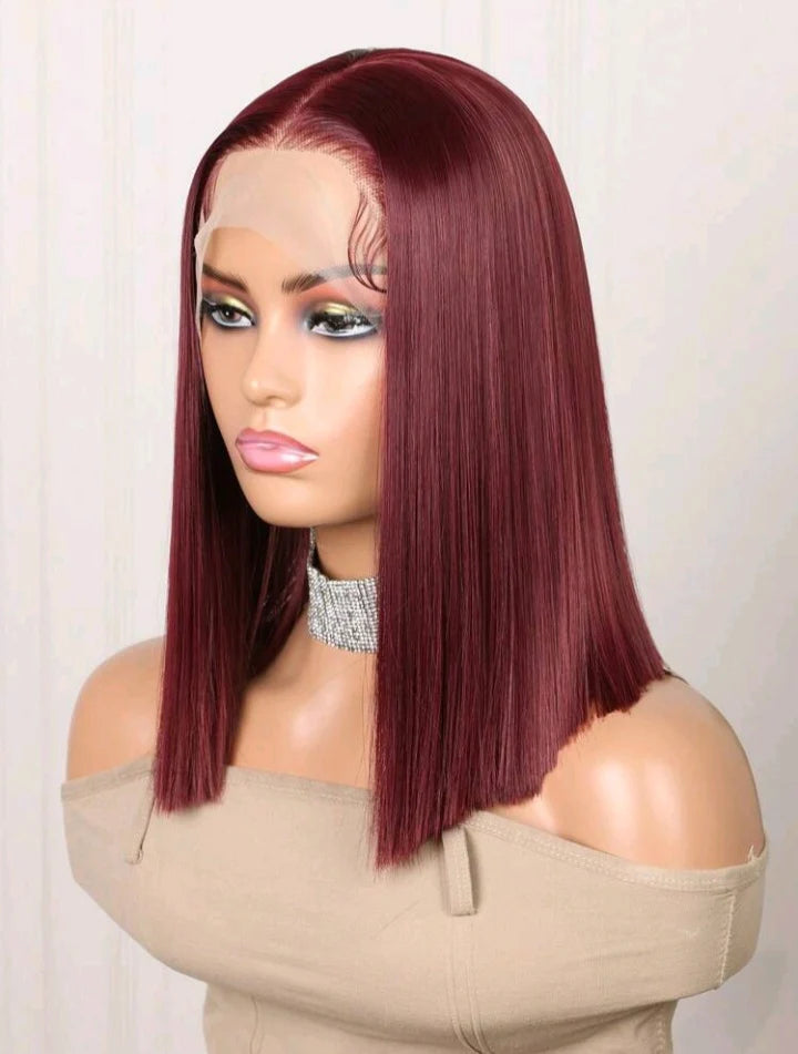 BURGUNDY LACE FRONT WIG(HUMAN BLEND) 16 Inch