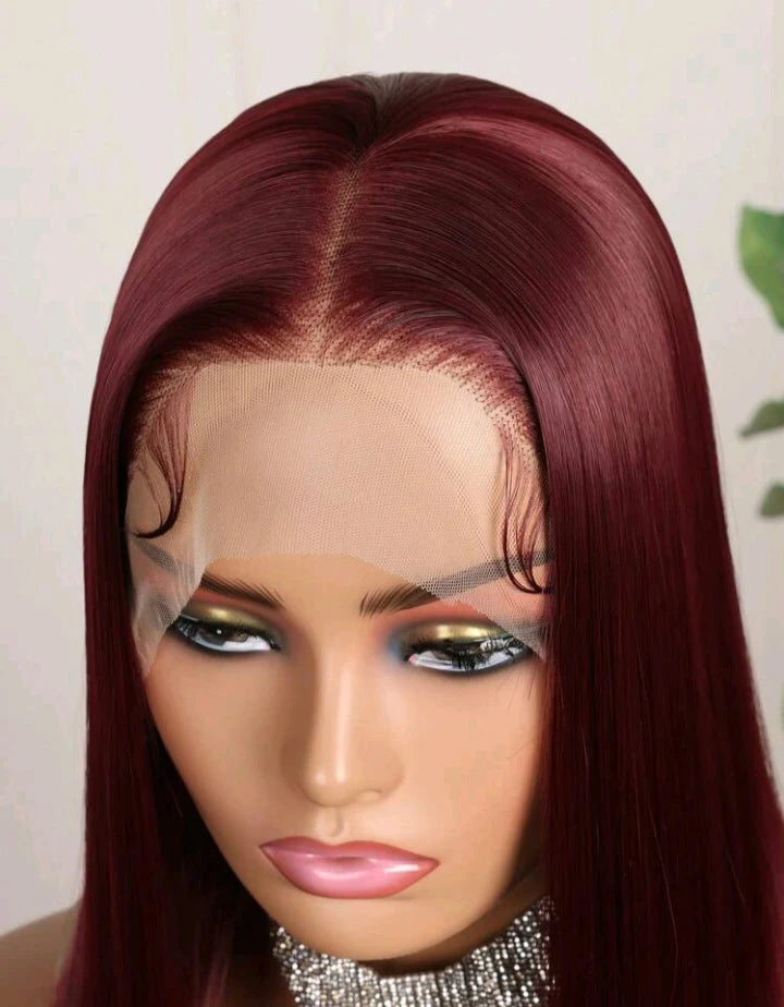 BURGUNDY LACE FRONT WIG(HUMAN BLEND) 16 Inch