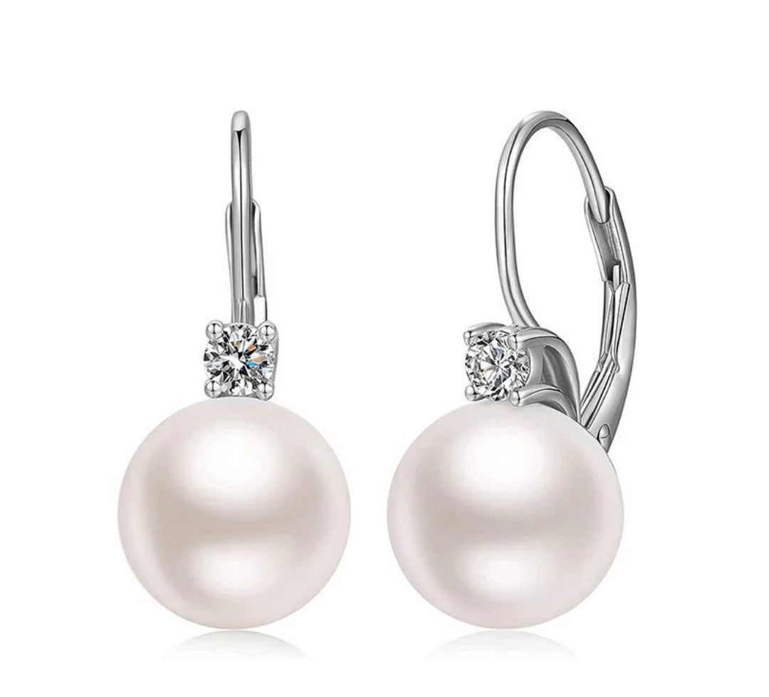 PEARL DIAMOND EARRINGS FOR WOMEN DANGLE DROP EARRINGS 925 STERLING SILVER