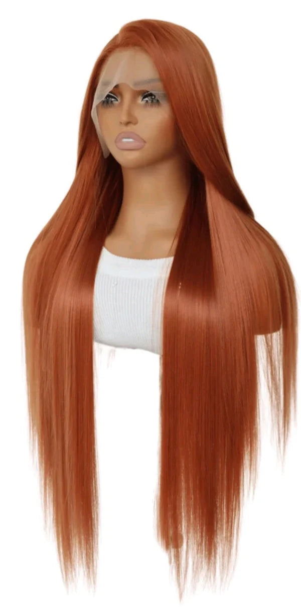 DARK ORANGE LONG LACE FRONT WIG. 32 Inch