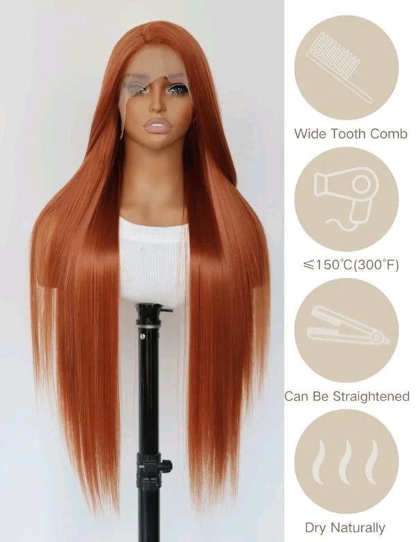 DARK ORANGE LONG LACE FRONT WIG. 32 Inch