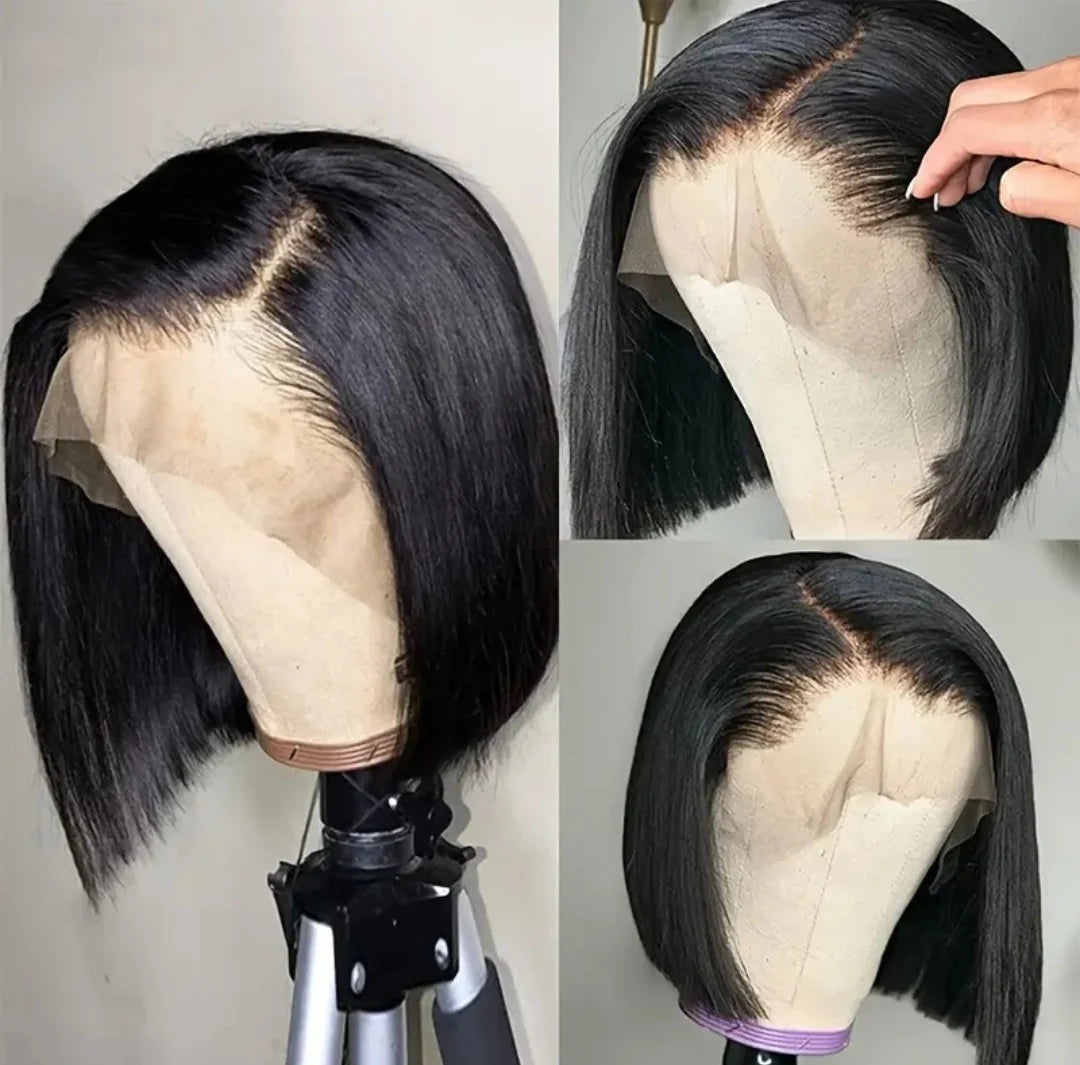 BRESILIENNE BRAZILIAN HAIR GLUELESS FRONTAL LACE SHORT STRAIGHT BOB WIG. 10 Inch